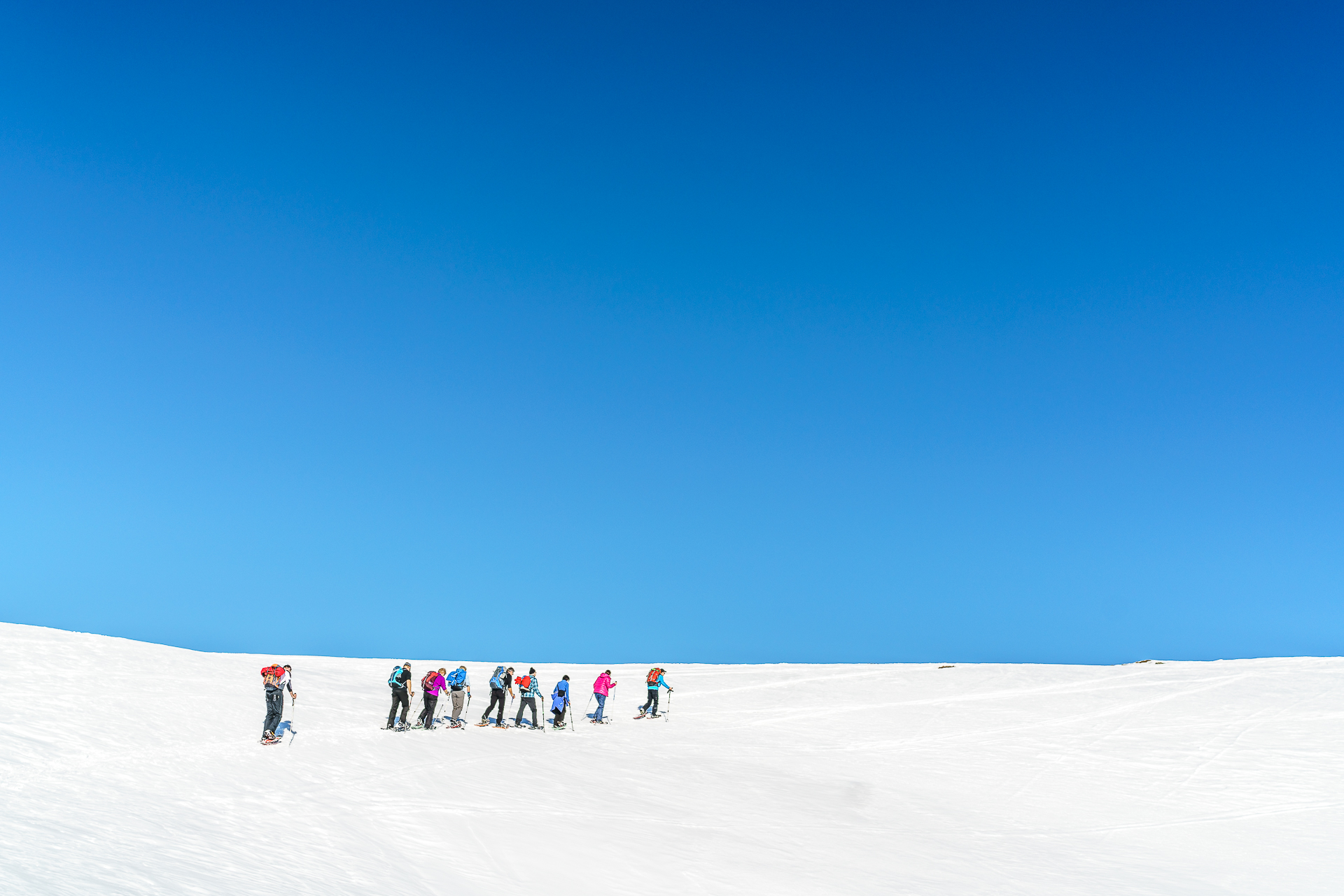 Schneeschuhwanderer-Winter